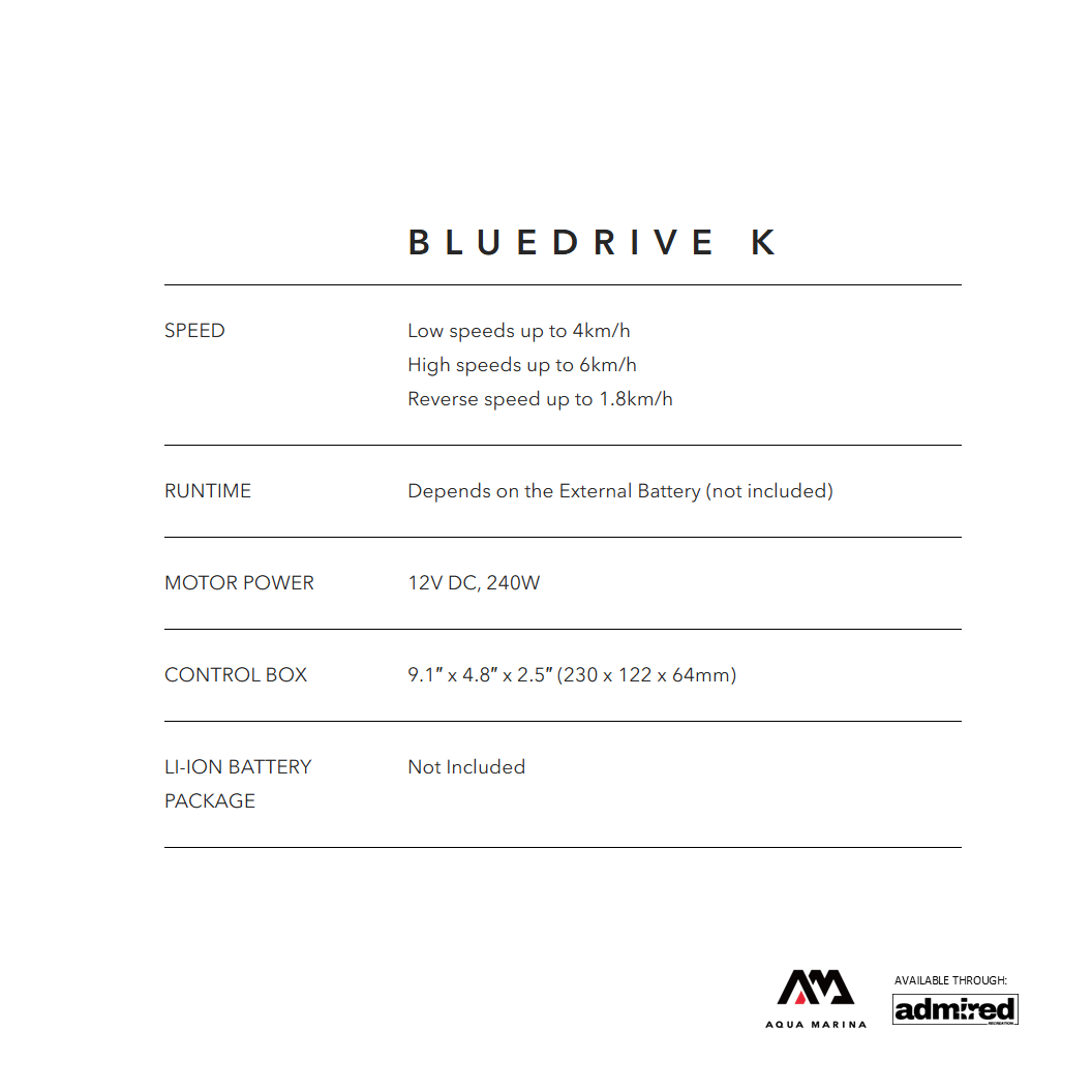 Aqua Marina Blue Drive K (Battery Excluded) Water Propulsion Device 12V DC, 240 W PF - 240K - Admired Recreation