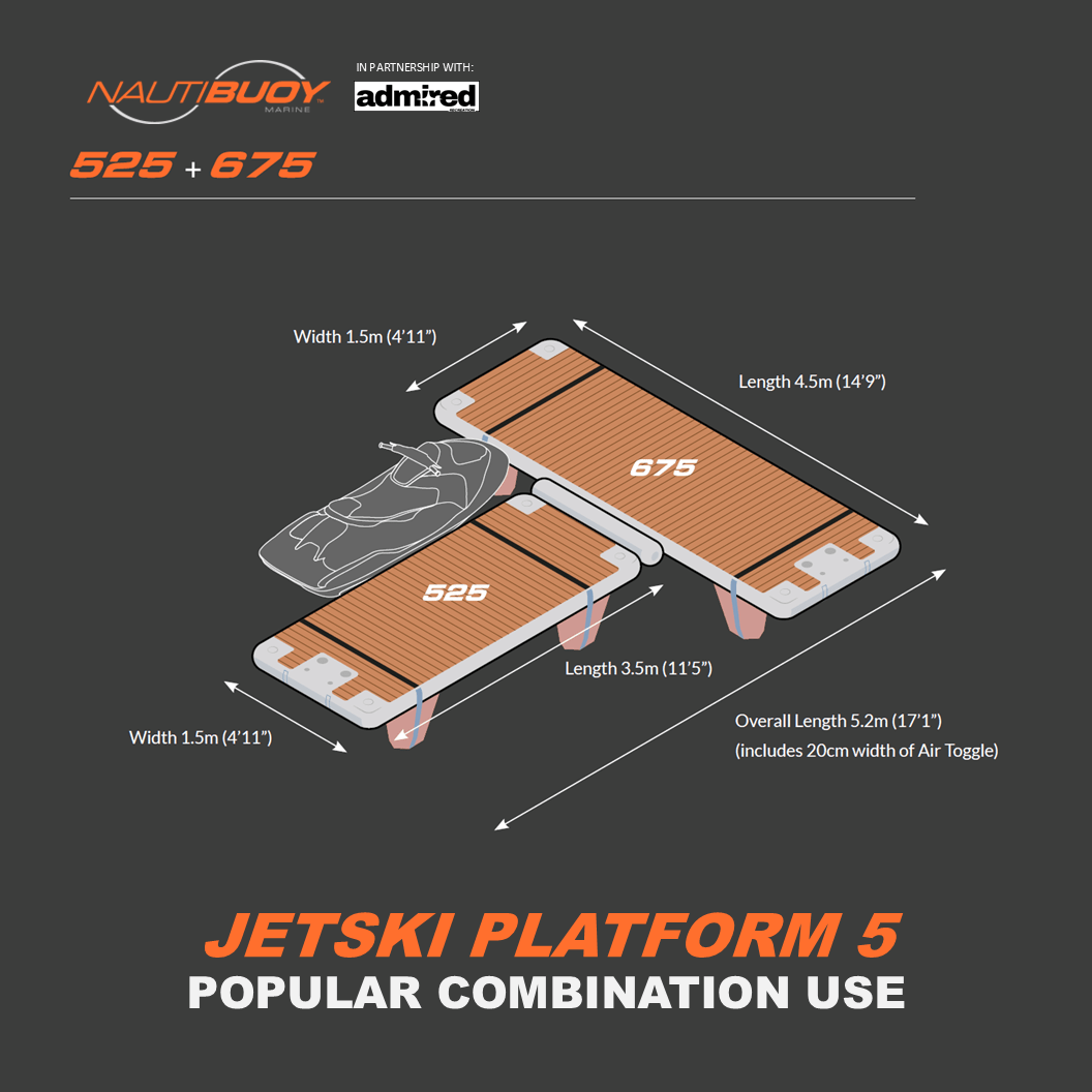 Nautibuoy Marine Voyager 525 & 675 Teak Inflatable Floating Jetski Platform - Admired Recreation