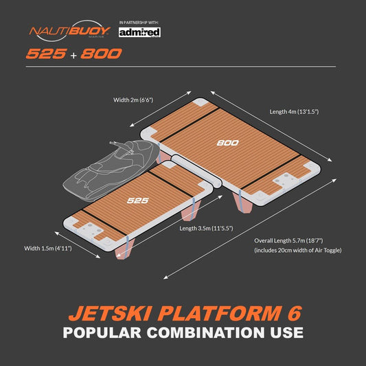 Nautibuoy Marine Voyager 525 & 800 Teak Inflatable Floating Jetski Platform - Admired Recreation