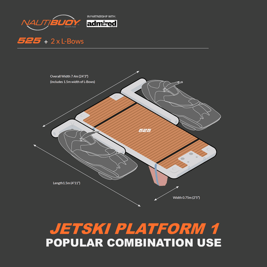 Nautibuoy Marine Voyager 525 Teak & L - Bow Inflatable Floating Jetski Platform - Admired Recreation