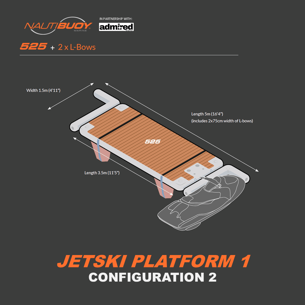 Nautibuoy Marine Voyager 525 Teak & L - Bow Inflatable Floating Jetski Platform - Admired Recreation