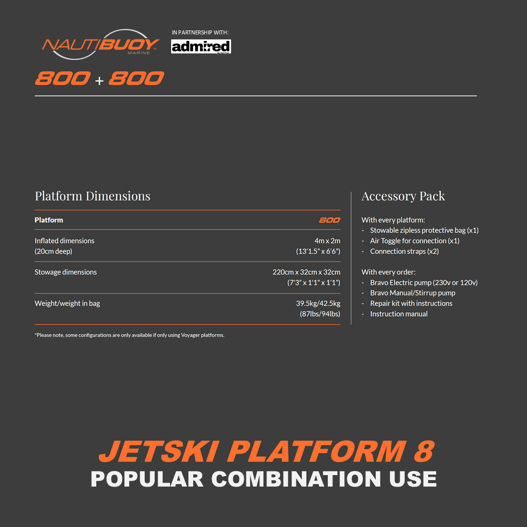 Nautibuoy Marine Voyager 800 & 800 Teak Inflatable Floating Jetski Platform - Admired Recreation
