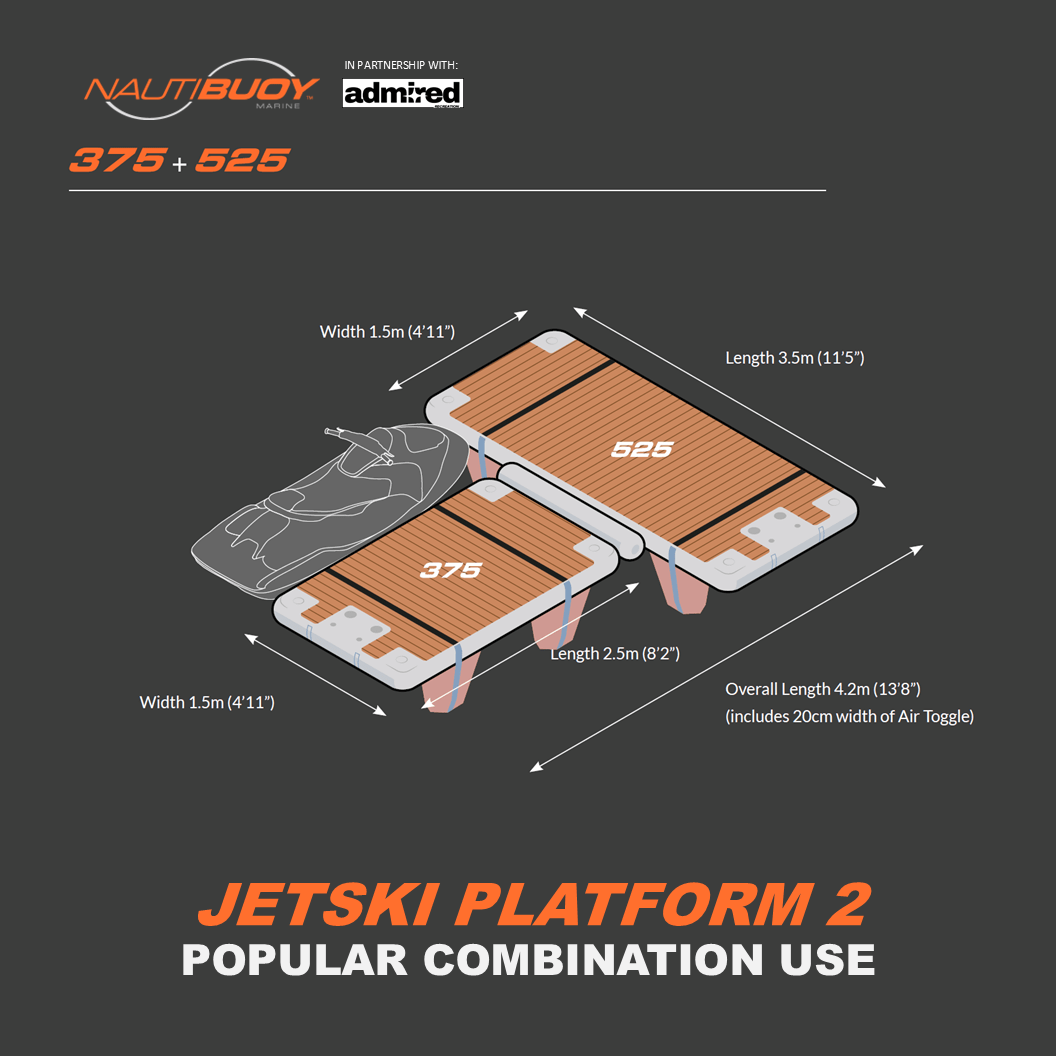 Nautibuoy Marine Voyager Teak Inflatable Floating Jetski Platform - Admired Recreation