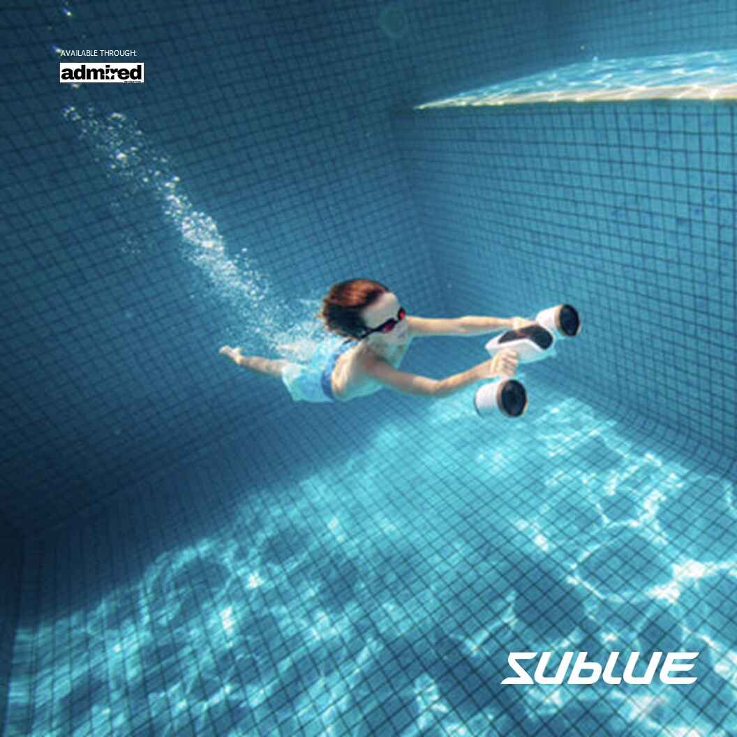 Child gliding underwater with SUBLUE MixPro scooter in a bright pool.