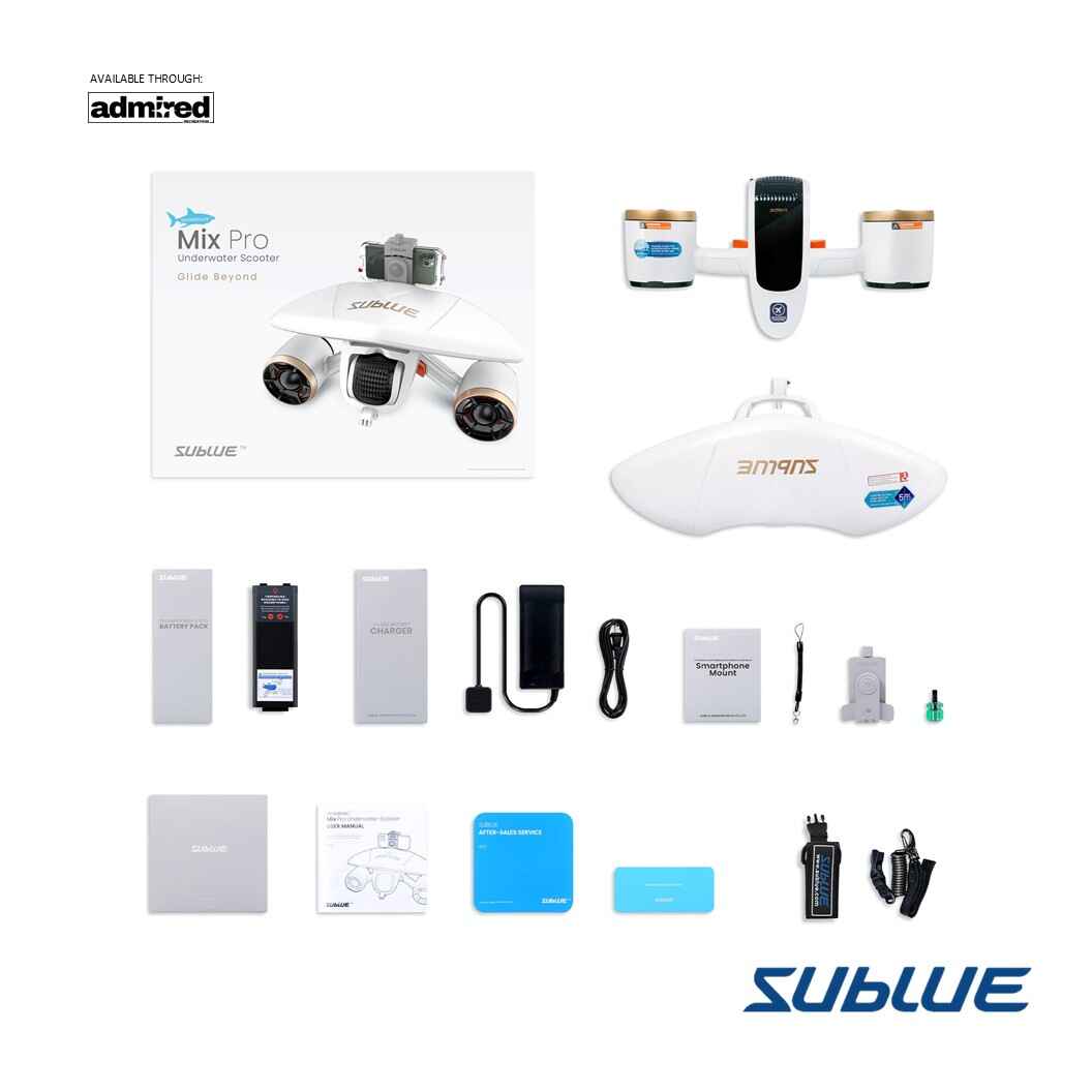 Sublue MixPro underwater scooter and accessories for underwater adventures.