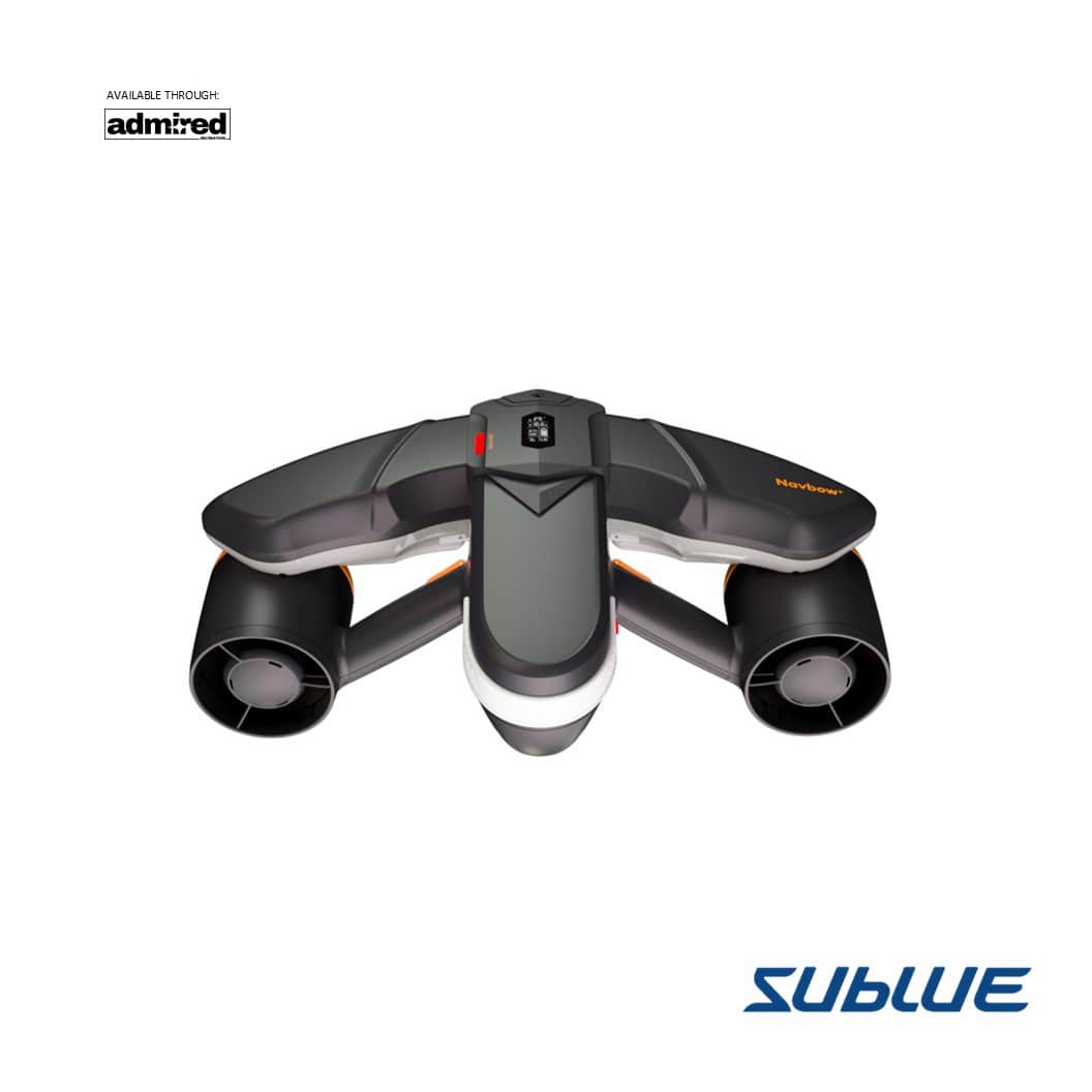 SUBLUE Navbow+ underwater scooter top view with dual propellers for aquatic exploration.