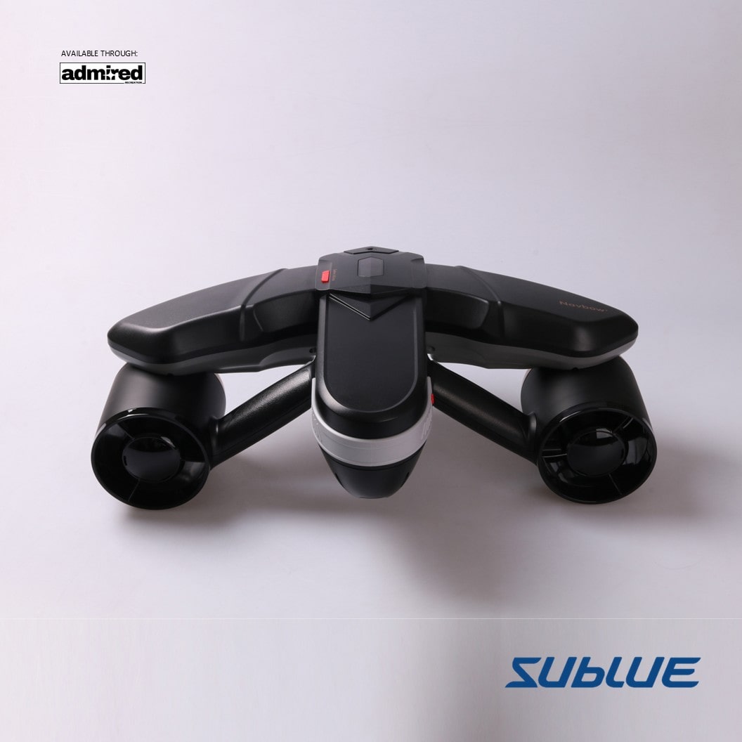 SUBLUE Navbow+ underwater scooter top view with dual propellers for aquatic exploration.