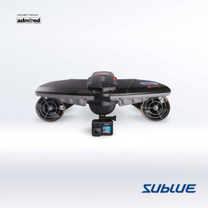 SUBLUE Navbow+ underwater scooter with dual propellers and camera mount for exploration.